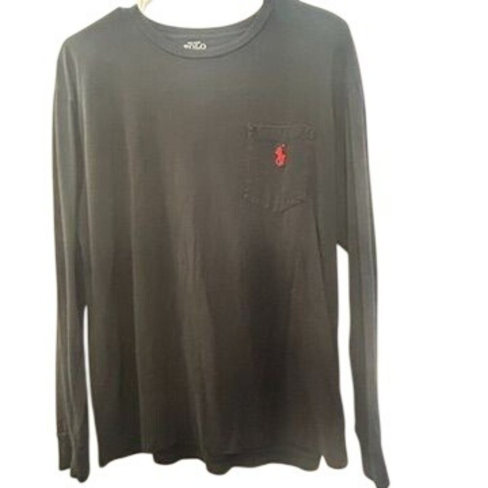 Polo Ralph Lauren T-Shirt Men's Size Medium Black Long Sleeve Red Pony Logo